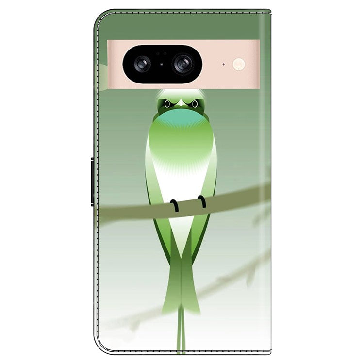 For Google Pixel 8a Case PU Leather Wallet Phone Cover with Stand - Green Bird