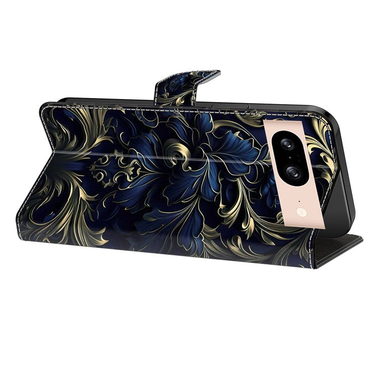 For Google Pixel 8a Case PU Leather Wallet Phone Cover with Stand - Blue Flower