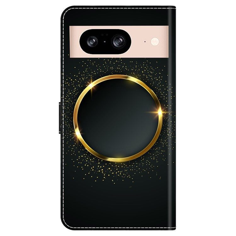 For Google Pixel 8a Case PU Leather Wallet Phone Cover with Stand - Gold Ring