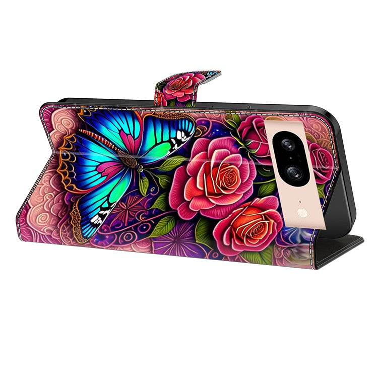 For Google Pixel 8a Case PU Leather Wallet Phone Cover with Stand - Colorful Butterfly