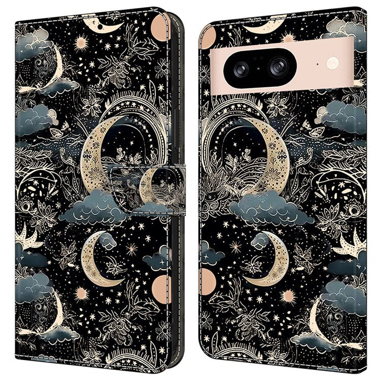 For Google Pixel 8a Case PU Leather Wallet Phone Cover with Stand - Moon