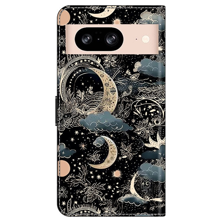 For Google Pixel 8a Case PU Leather Wallet Phone Cover with Stand - Moon