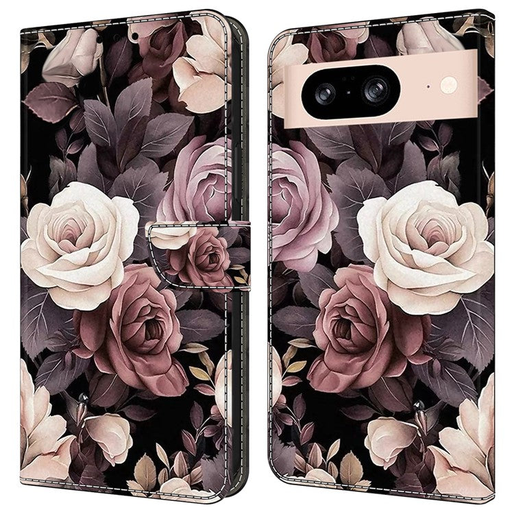 For Google Pixel 8a Case PU Leather Wallet Phone Cover with Stand - Rose