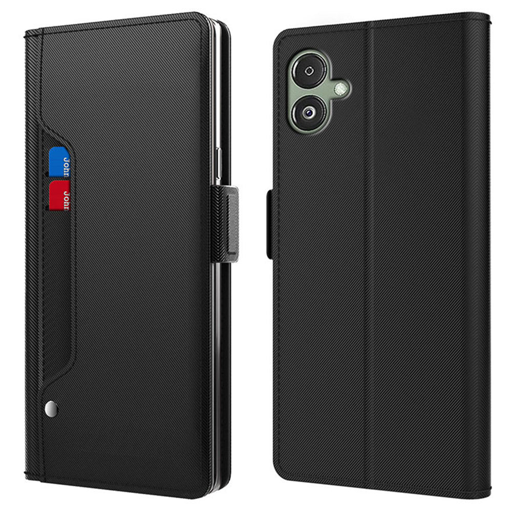 For Samsung Galaxy A06 Case Stand PU Leather Phone Cover Card Holder Mirror - Black