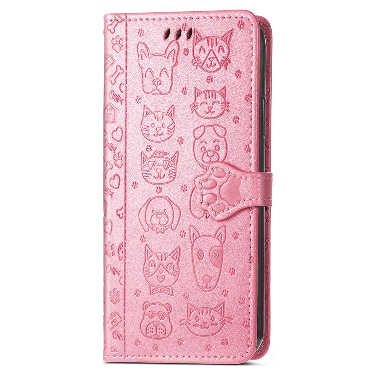 For OnePlus Nord CE4 Lite 5G / Oppo K12x 5G (China) Case Leather Wallet Flip Phone Cover Cute Cat Dog Pattern - Pink