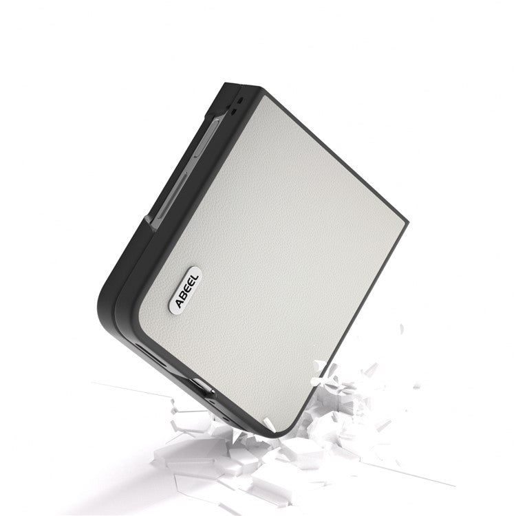 ABEEL For Huawei nova Flip 5G Case Anti-Drop Genuine Cow Leather PC Phone Cover - White