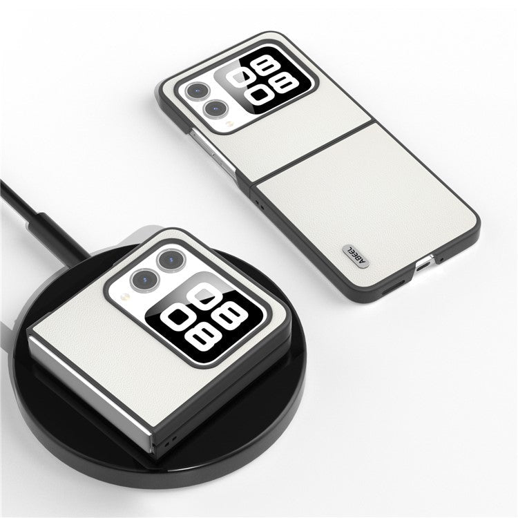 ABEEL For Huawei nova Flip 5G Case Anti-Drop Genuine Cow Leather PC Phone Cover - White