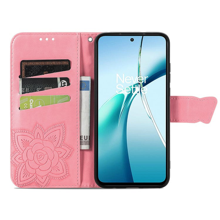 For OnePlus Nord CE4 Lite 5G / Oppo K12x 5G (China) Case PU Leather Wallet Phone Cover Butterfly Pattern - Pink