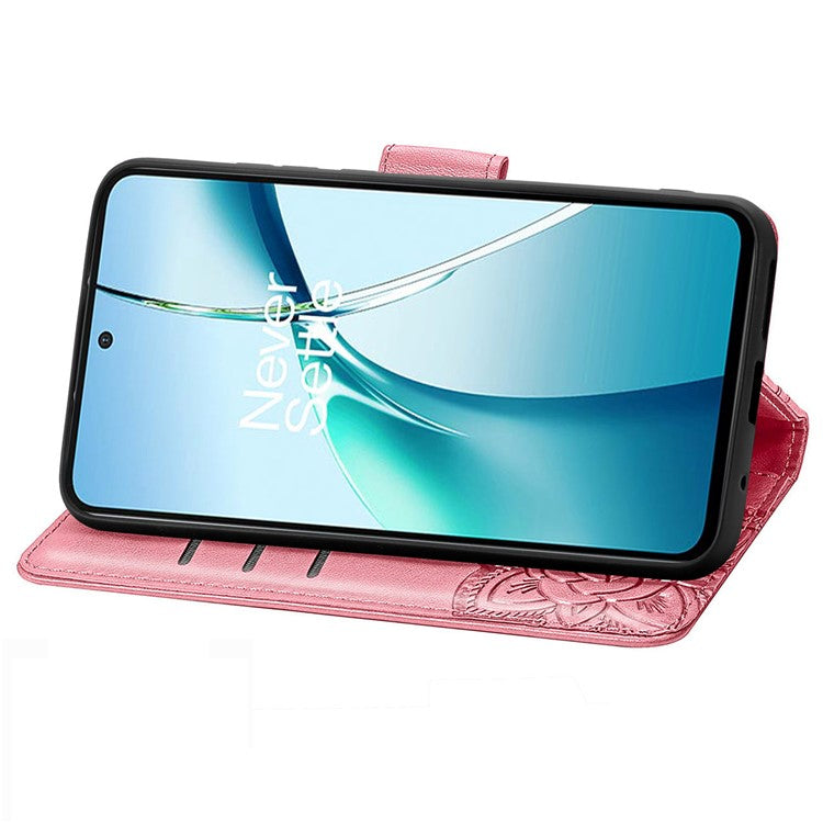 For OnePlus Nord CE4 Lite 5G / Oppo K12x 5G (China) Case PU Leather Wallet Phone Cover Butterfly Pattern - Pink