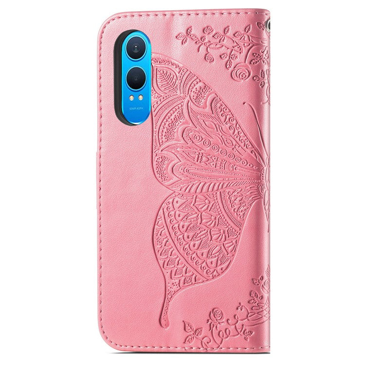 For OnePlus Nord CE4 Lite 5G / Oppo K12x 5G (China) Case PU Leather Wallet Phone Cover Butterfly Pattern - Pink