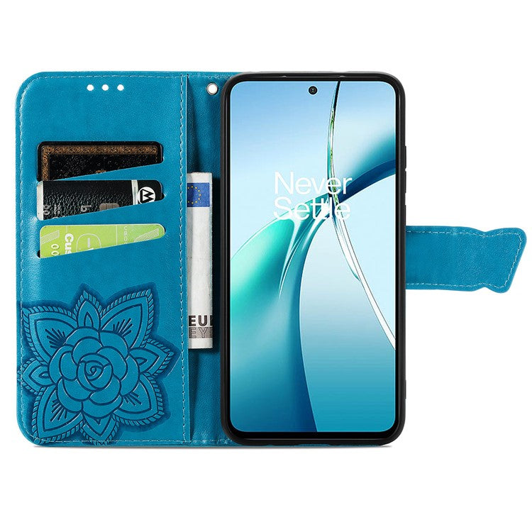 For OnePlus Nord CE4 Lite 5G / Oppo K12x 5G (China) Case PU Leather Wallet Phone Cover Butterfly Pattern - Blue