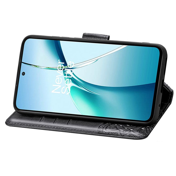 For OnePlus Nord CE4 Lite 5G / Oppo K12x 5G (China) Case PU Leather Wallet Phone Cover Butterfly Pattern - Black