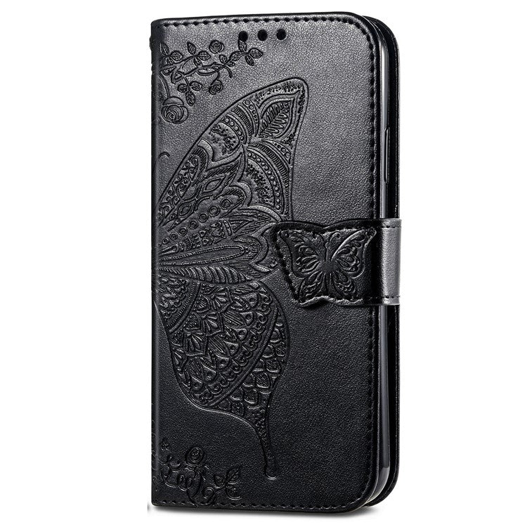For OnePlus Nord CE4 Lite 5G / Oppo K12x 5G (China) Case PU Leather Wallet Phone Cover Butterfly Pattern - Black