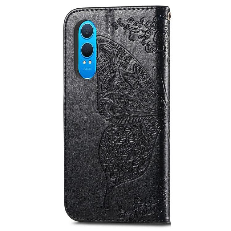 For OnePlus Nord CE4 Lite 5G / Oppo K12x 5G (China) Case PU Leather Wallet Phone Cover Butterfly Pattern - Black