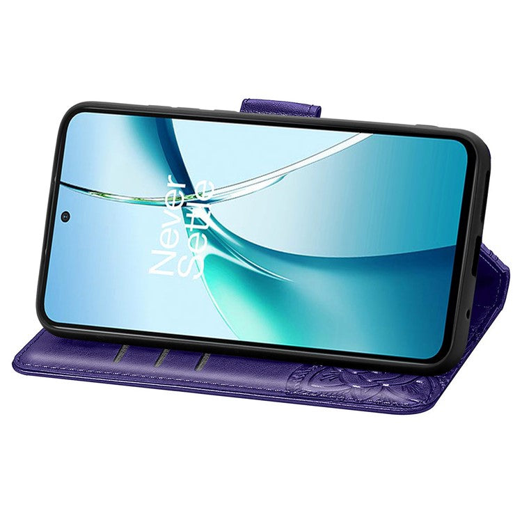 For OnePlus Nord CE4 Lite 5G / Oppo K12x 5G (China) Case PU Leather Wallet Phone Cover Butterfly Pattern - Dark Purple