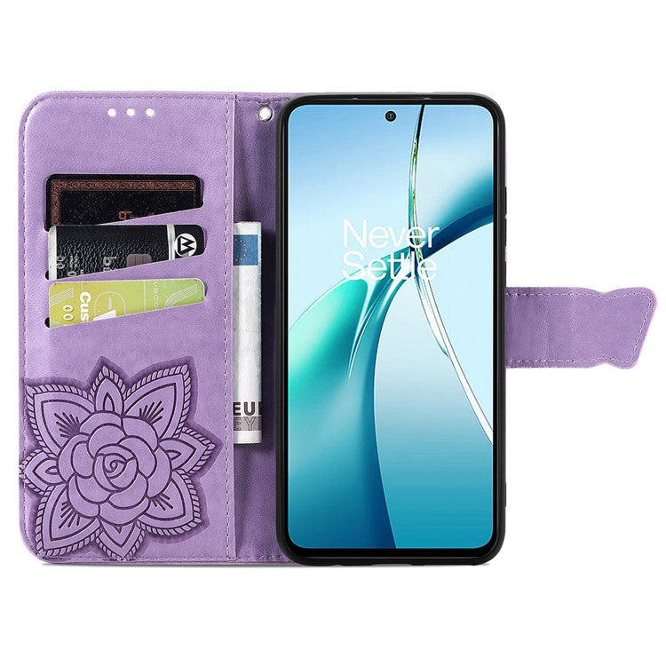 For OnePlus Nord CE4 Lite 5G / Oppo K12x 5G (China) Case PU Leather Wallet Phone Cover Butterfly Pattern - Light Purple
