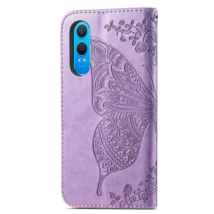 For OnePlus Nord CE4 Lite 5G / Oppo K12x 5G (China) Case PU Leather Wallet Phone Cover Butterfly Pattern - Light Purple
