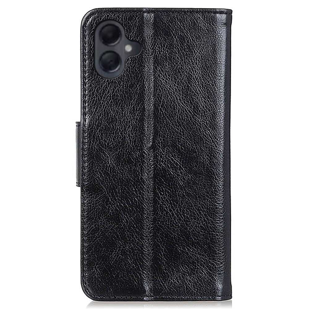 For Samsung Galaxy A06 Case Nappa Texture Split Leather Wallet Phone Cover - Black