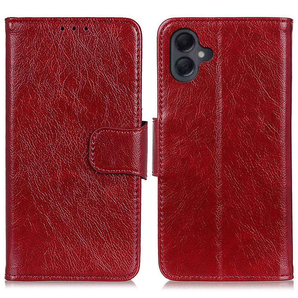 For Samsung Galaxy A06 Case Nappa Texture Split Leather Wallet Phone Cover - Red