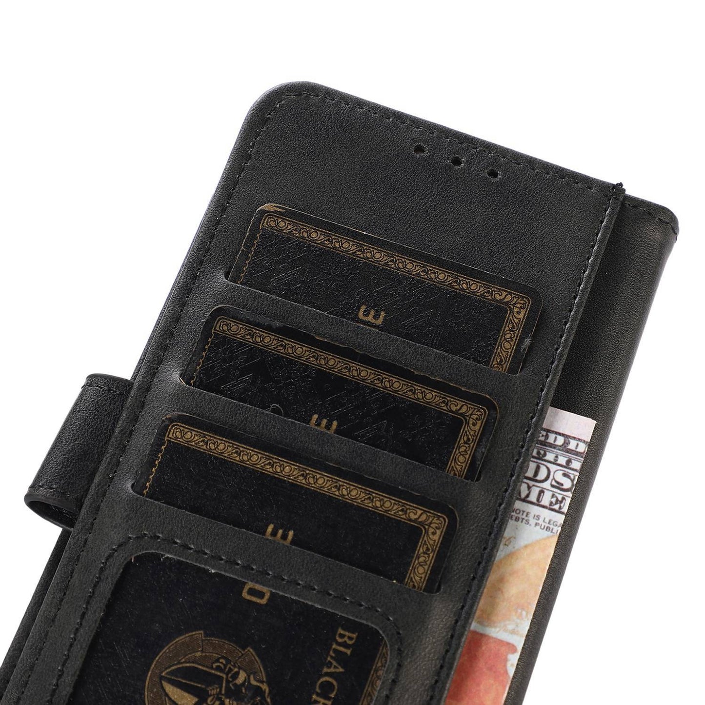 For Samsung Galaxy A06 Case Cowhide Texture Leather Wallet Phone Cover with Stand - Black