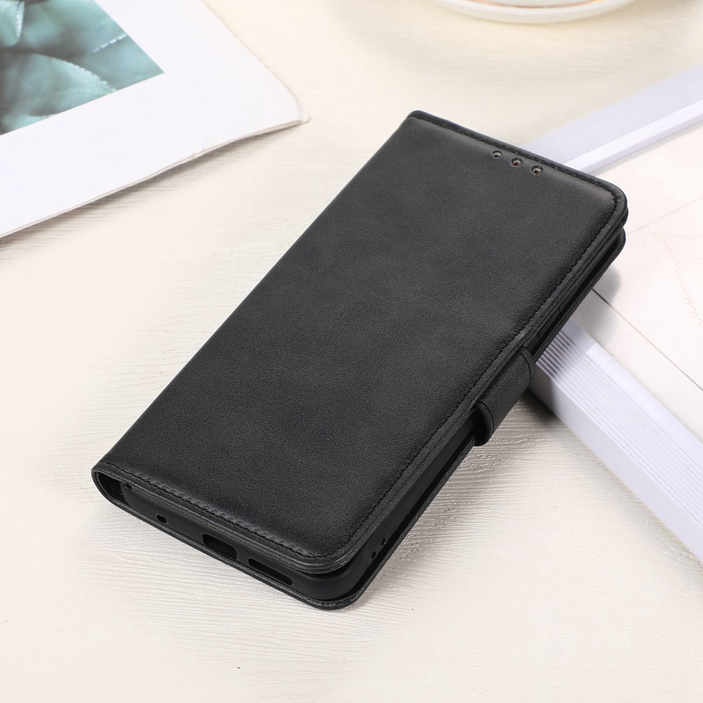 For Samsung Galaxy A06 Case Cowhide Texture Leather Wallet Phone Cover with Stand - Black