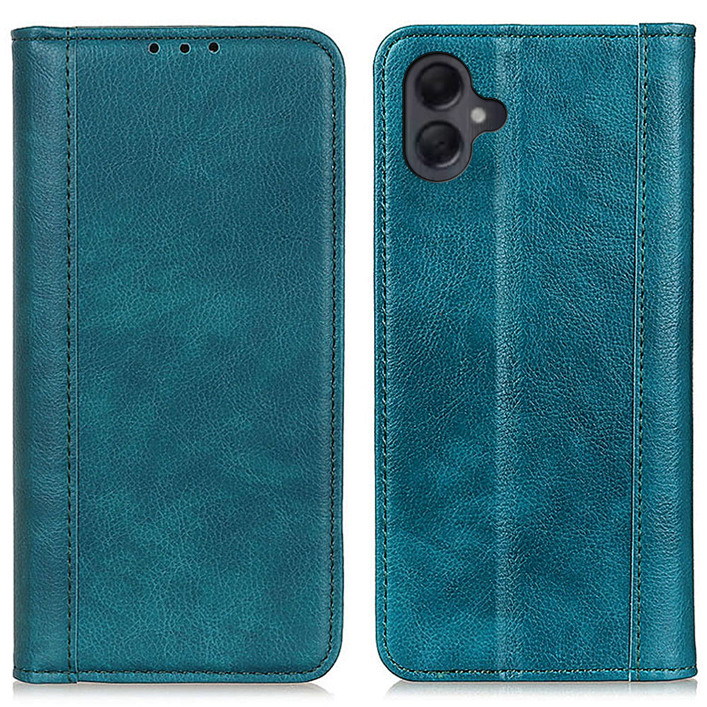 For Samsung Galaxy A06 Stand Case Split Leather Litchi Texture Wallet Phone Cover - Green