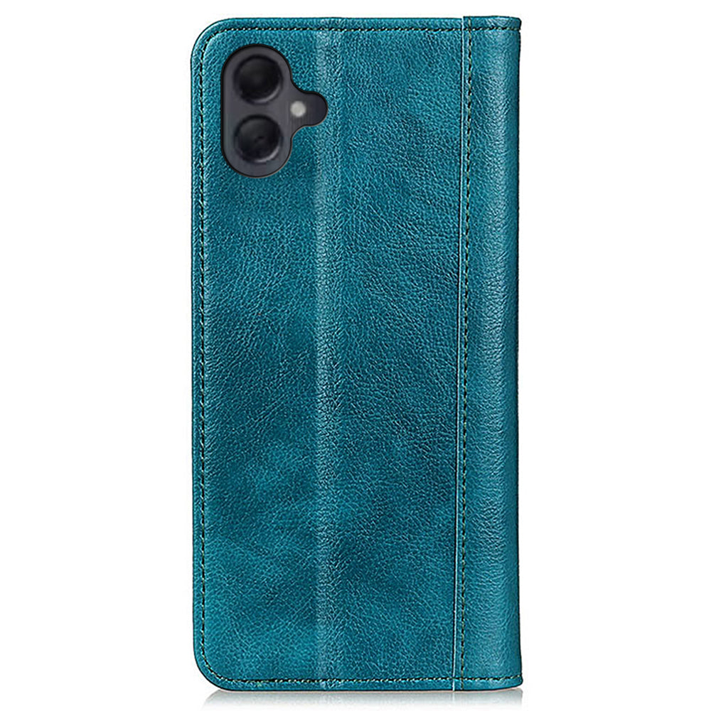 For Samsung Galaxy A06 Stand Case Split Leather Litchi Texture Wallet Phone Cover - Green