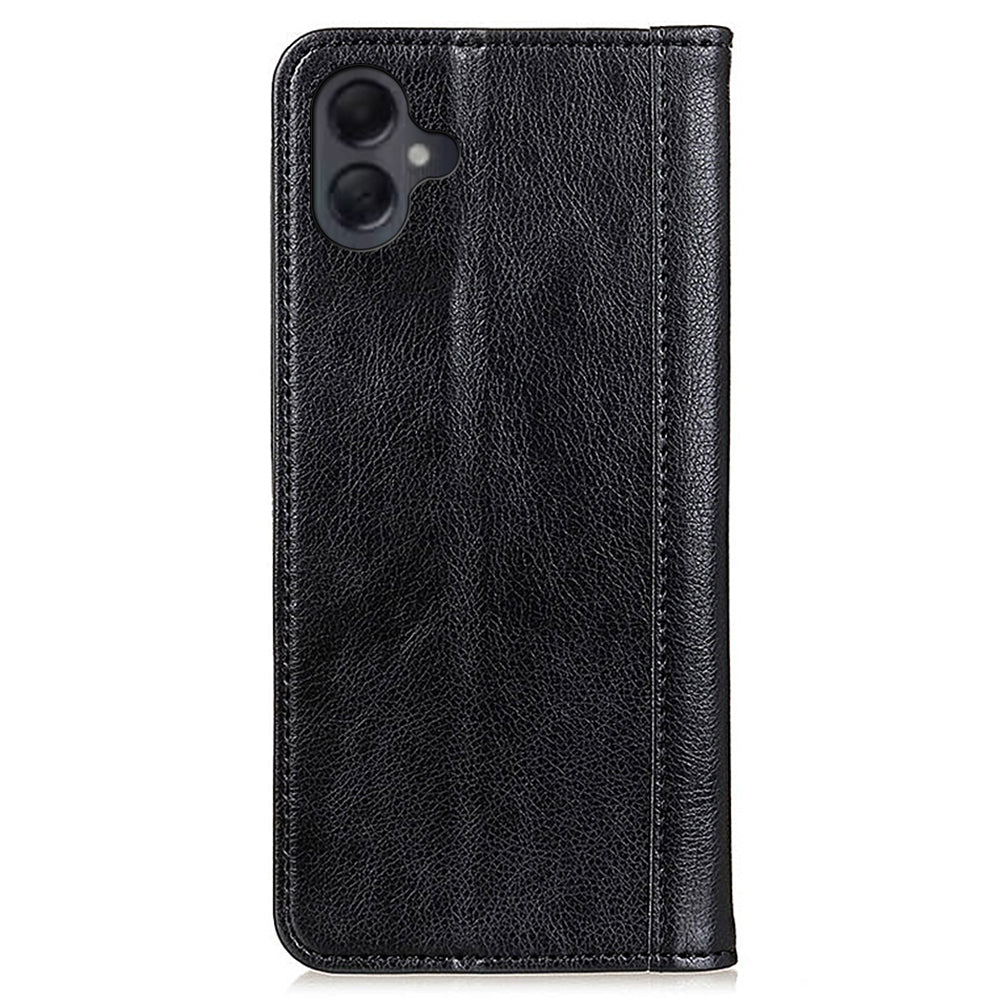 For Samsung Galaxy A06 Stand Case Split Leather Litchi Texture Wallet Phone Cover - Black