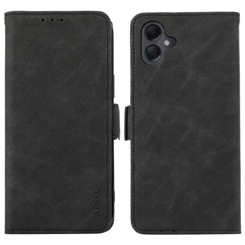 ABEEL For Samsung Galaxy A06 Case PU Leather Folio Stand View RFID Blocking Phone Cover - Black
