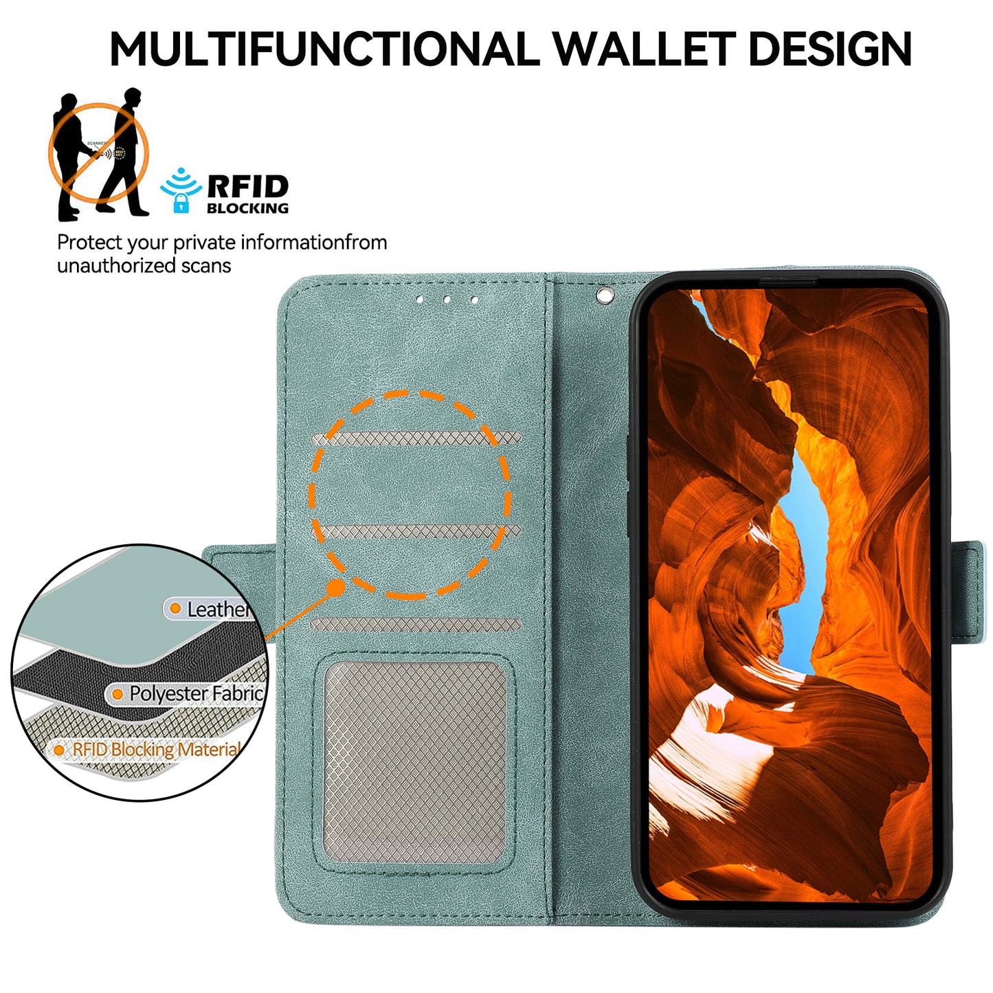 ABEEL For Samsung Galaxy A06 Case PU Leather Folio Stand View RFID Blocking Phone Cover - Baby Blue