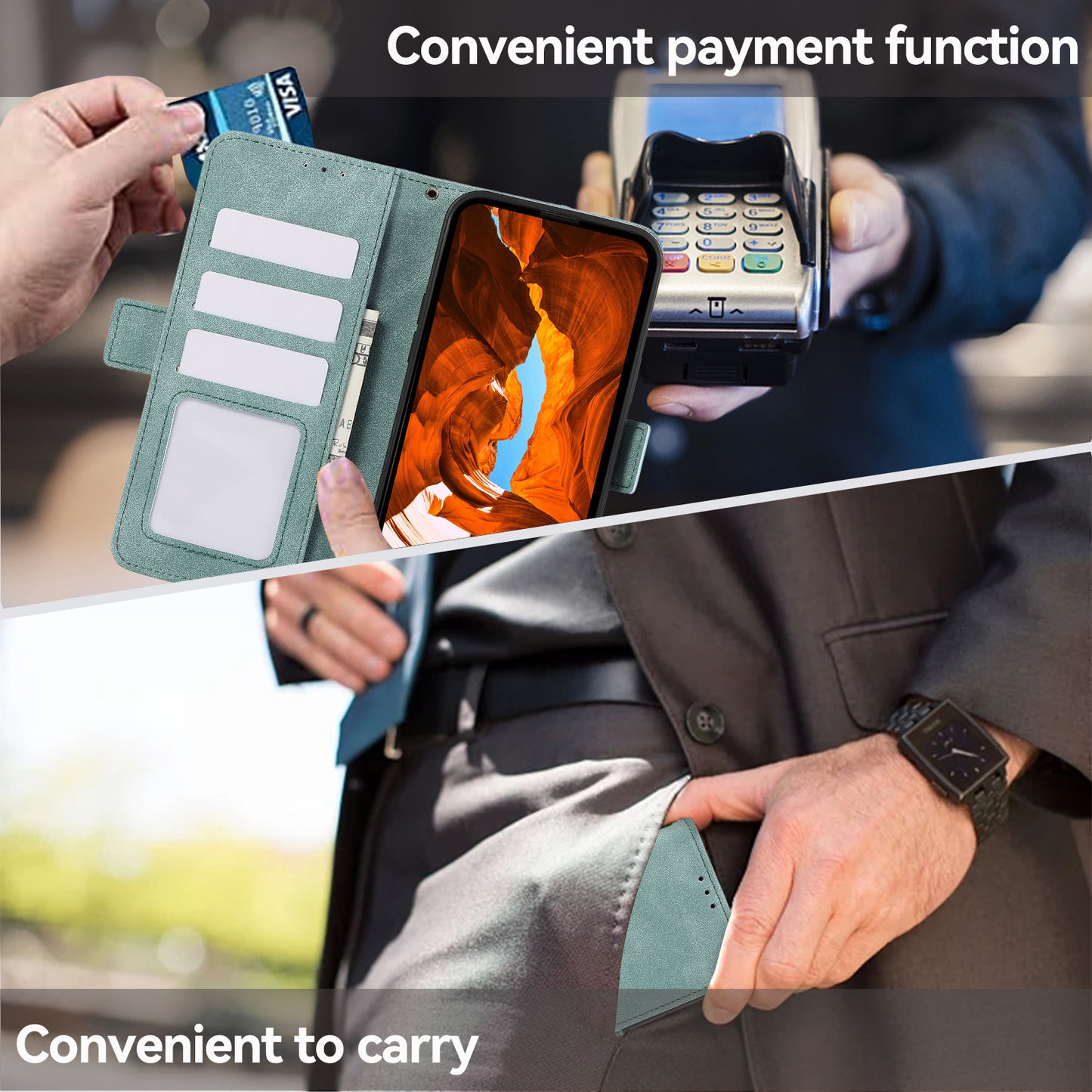 ABEEL For Samsung Galaxy A06 Case PU Leather Folio Stand View RFID Blocking Phone Cover - Baby Blue