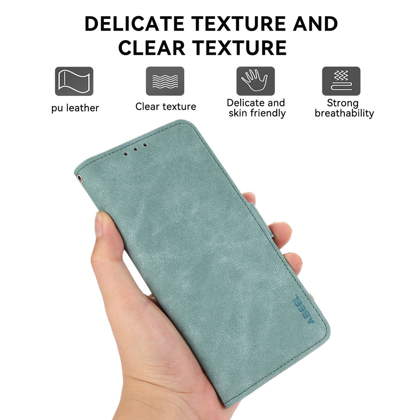 ABEEL For Samsung Galaxy A06 Case PU Leather Folio Stand View RFID Blocking Phone Cover - Baby Blue