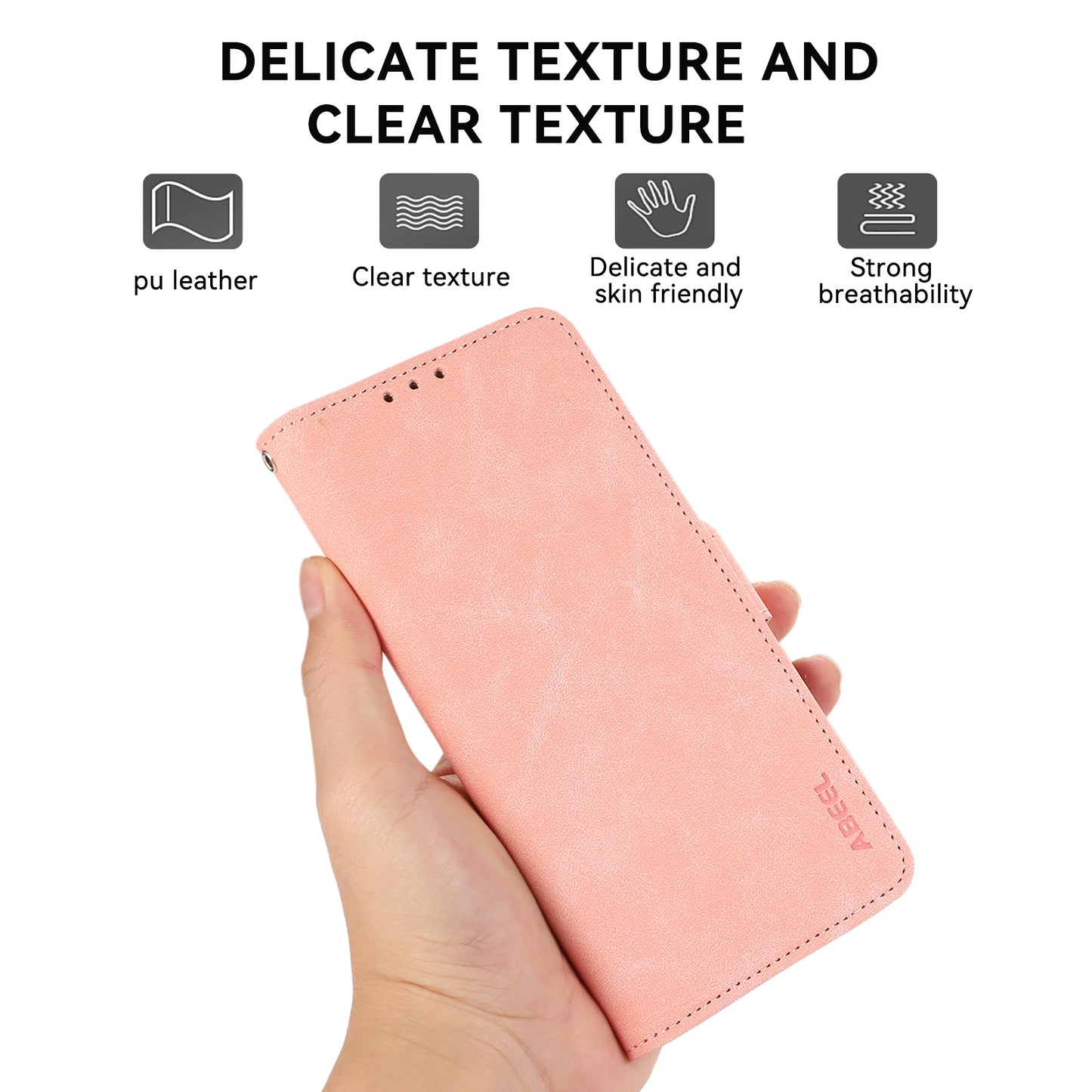 ABEEL For Samsung Galaxy A06 Case PU Leather Folio Stand View RFID Blocking Phone Cover - Pink