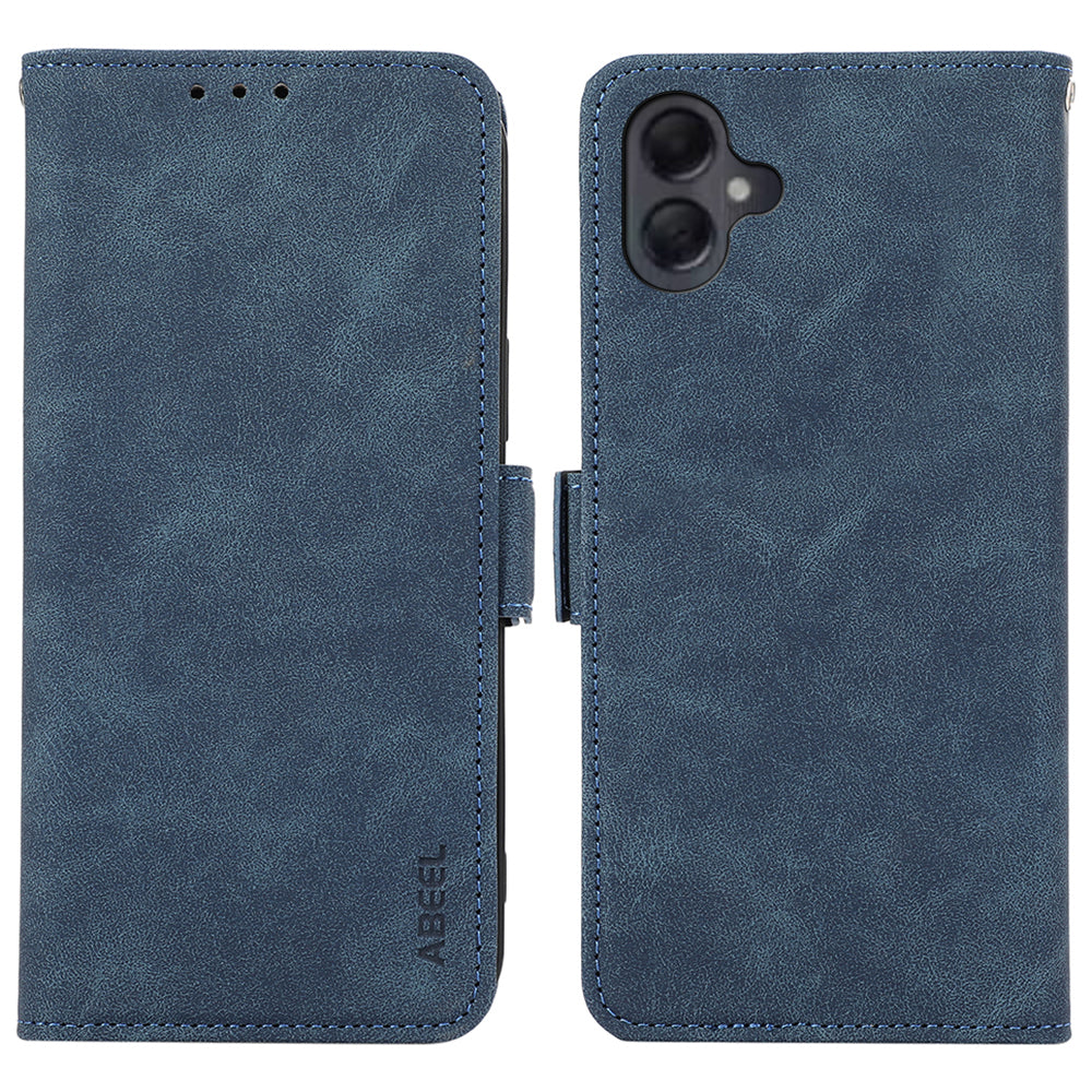 ABEEL For Samsung Galaxy A06 Case PU Leather Folio Stand View RFID Blocking Phone Cover - Blue