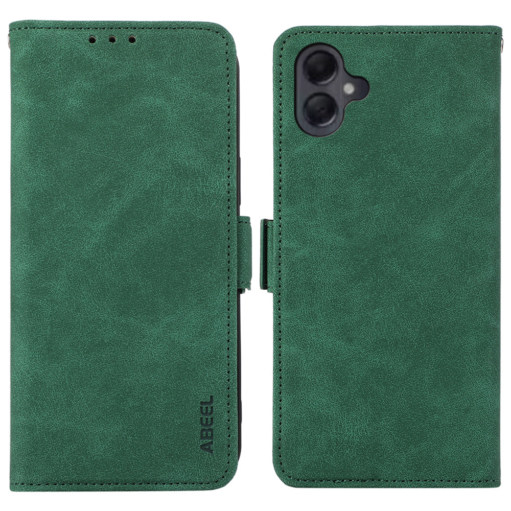 ABEEL For Samsung Galaxy A06 Case PU Leather Folio Stand View RFID Blocking Phone Cover - Green