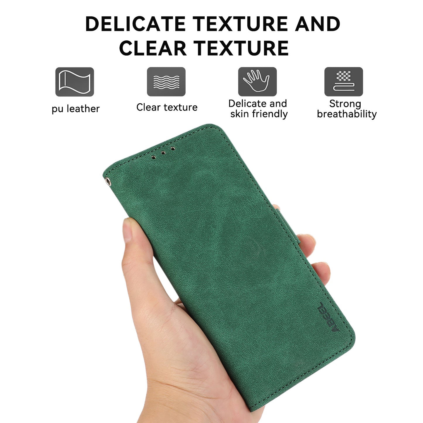 ABEEL For Samsung Galaxy A06 Case PU Leather Folio Stand View RFID Blocking Phone Cover - Green