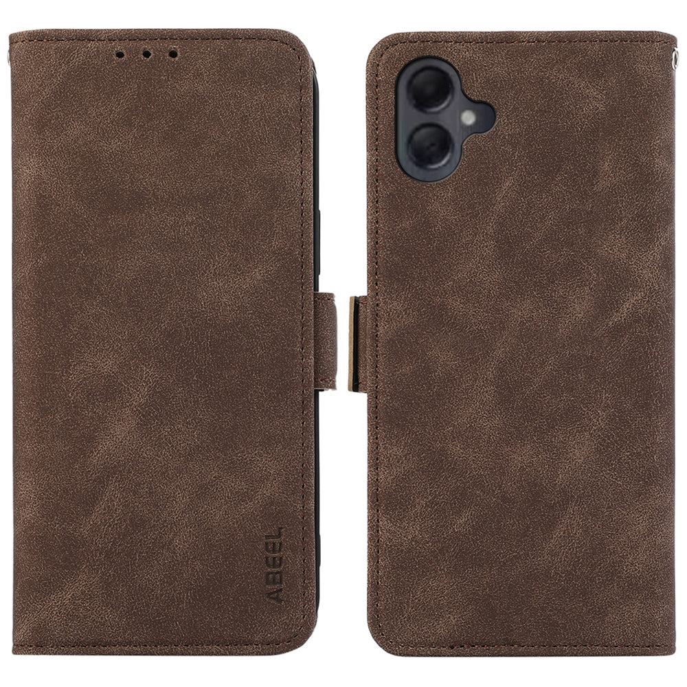 ABEEL For Samsung Galaxy A06 Case PU Leather Folio Stand View RFID Blocking Phone Cover - Brown