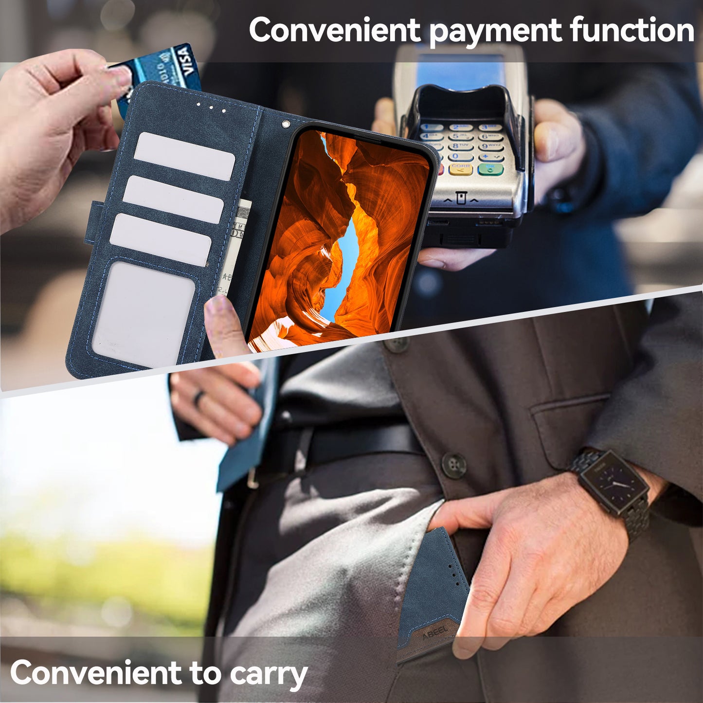 ABEEL For Samsung Galaxy A06 Case Color Splicing Leather Flip Phone Cover RFID Blocking - Blue