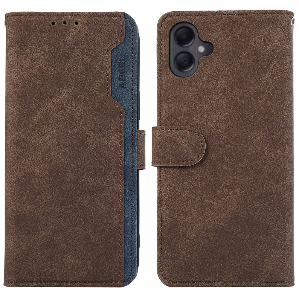 ABEEL For Samsung Galaxy A06 Case Color Splicing Leather Flip Phone Cover RFID Blocking - Brown
