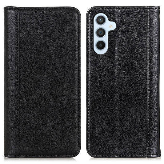 For Samsung Galaxy A16 5G / A16 4G Stand Case Split Leather Litchi Texture Wallet Phone Cover - Black