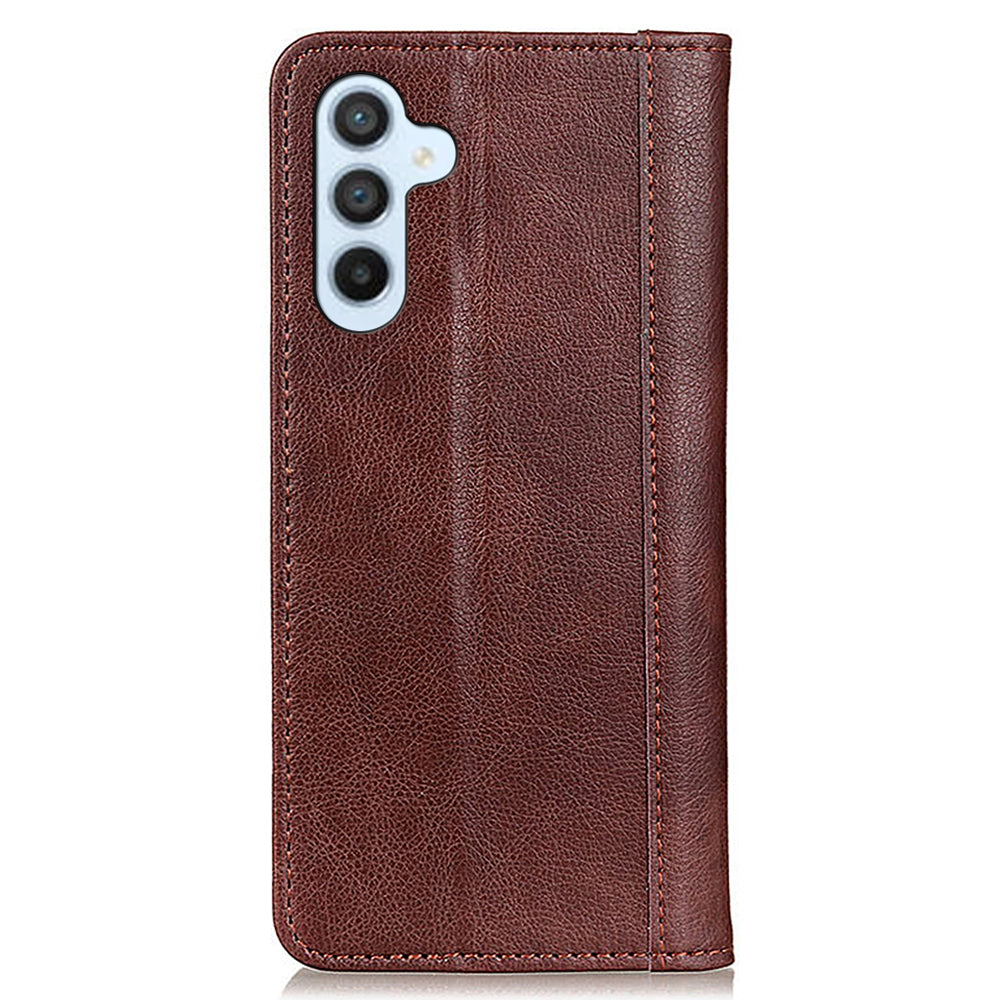 For Samsung Galaxy A16 5G / A16 4G Stand Case Split Leather Litchi Texture Wallet Phone Cover - Brown