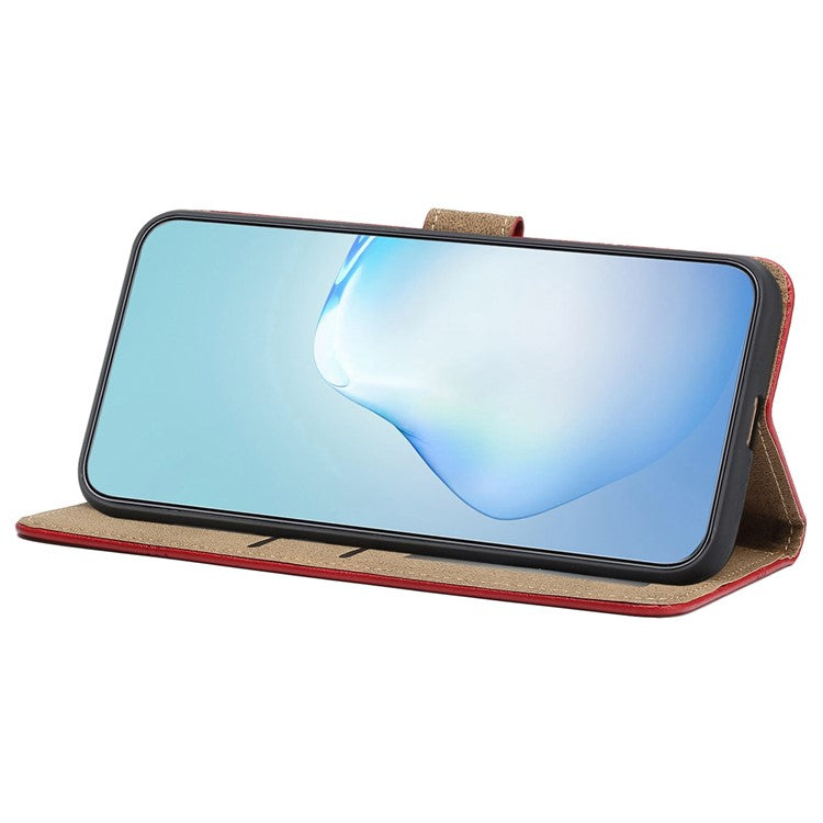 For Samsung Galaxy A04 Core 4G Cowhide Texture Phone Cover Wallet Business Style PU Leather Sewing Line Decor Phone Case - Red