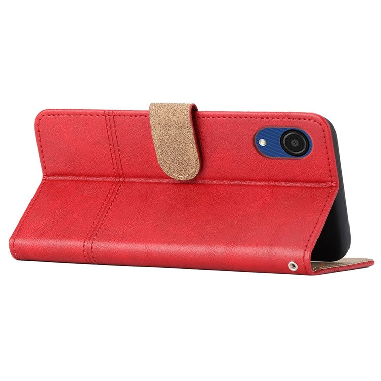 For Samsung Galaxy A04 Core 4G Cowhide Texture Phone Cover Wallet Business Style PU Leather Sewing Line Decor Phone Case - Red