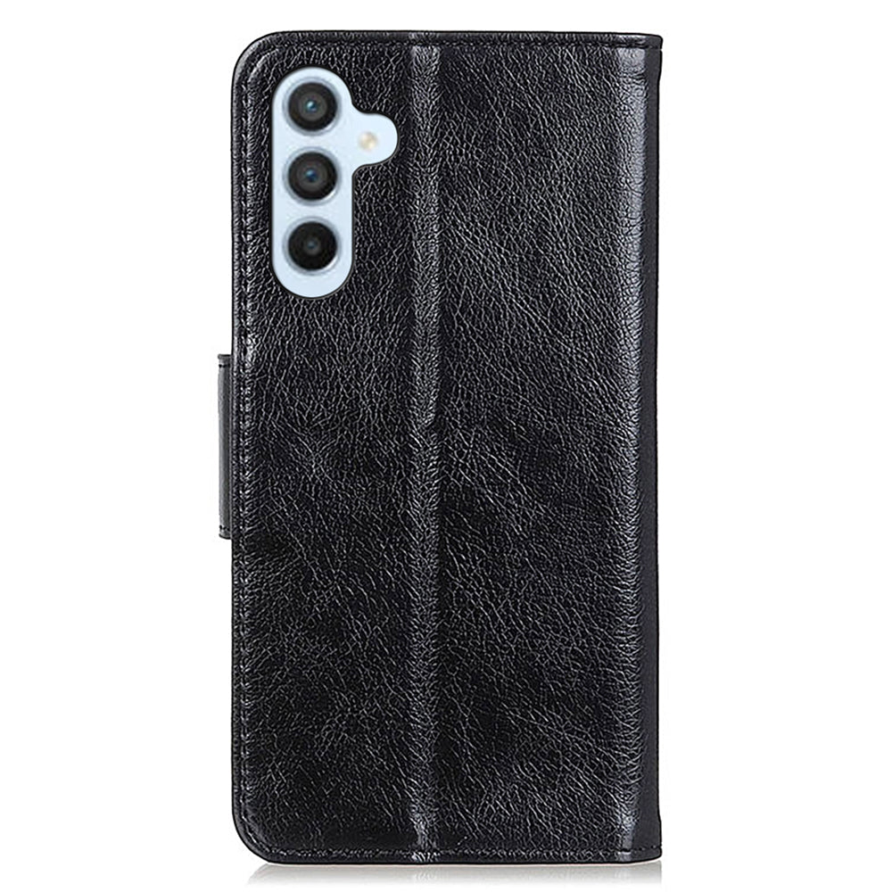 For Samsung Galaxy A16 5G / A16 4G Case Nappa Texture Split Leather Wallet Phone Cover - Black
