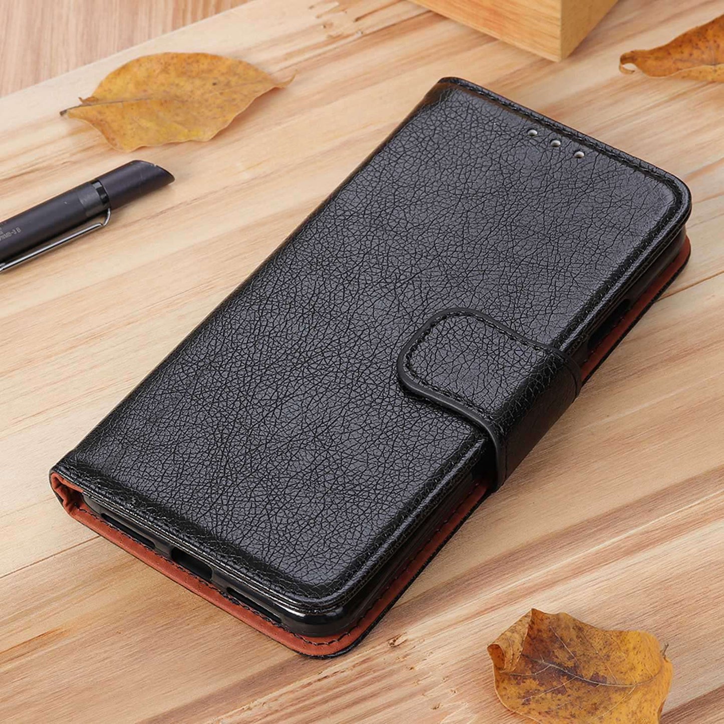 For Samsung Galaxy A16 5G / A16 4G Case Nappa Texture Split Leather Wallet Phone Cover - Black