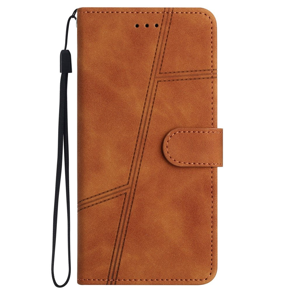 For Samsung Galaxy M33 5G (Global Version) Fully Wrapped Phone Case, Skin-touch Feeling Lines Imprinted Vintage PU Leather Magnetic Flip Cover with Wallet Stand - Brown