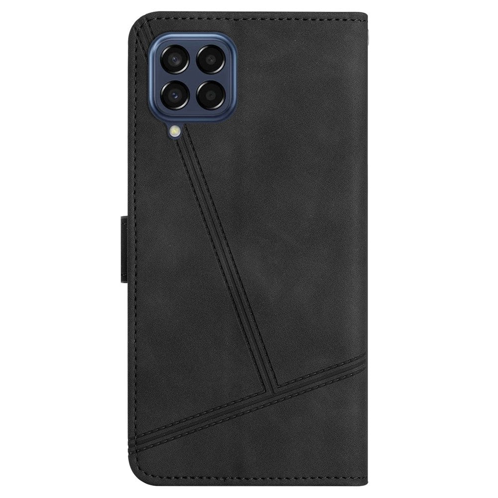 For Samsung Galaxy M33 5G (Global Version) Fully Wrapped Phone Case, Skin-touch Feeling Lines Imprinted Vintage PU Leather Magnetic Flip Cover with Wallet Stand - Black