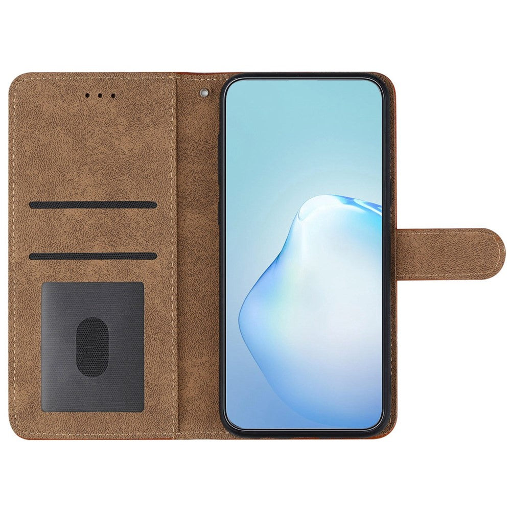 For Samsung Galaxy M33 5G (Global Version) Fully Wrapped Phone Case, Skin-touch Feeling Lines Imprinted Vintage PU Leather Magnetic Flip Cover with Wallet Stand - Blue