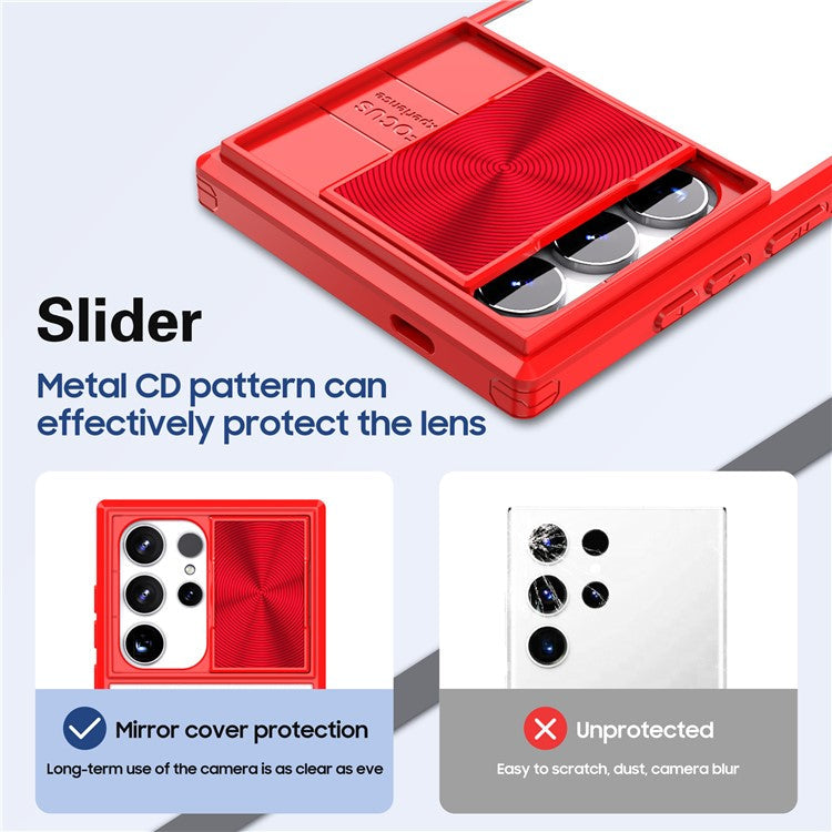 For Samsung Galaxy S24 Ultra Case TPU+PC Clear Phone Cover with CD-Veins Camera Lens Sliding Lid - Red