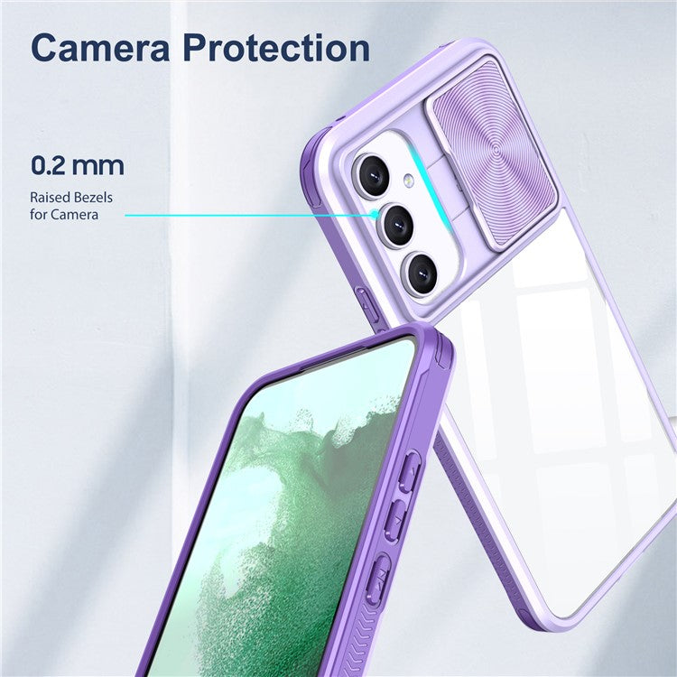 For Samsung Galaxy A15 4G / 5G Case TPU+PC Clear Phone Cover with CD-Veins Camera Lens Sliding Lid - Purple
